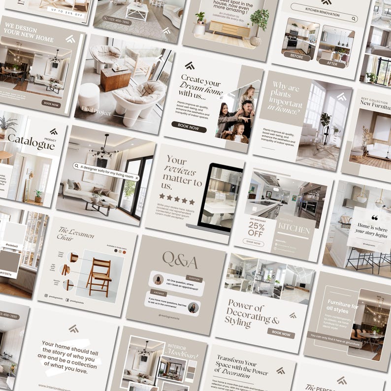 Interior Design Instagram Post Templates, Interior Decoration Posts and ...
