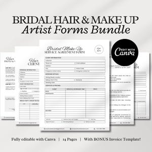 Wedding Hair and Makeup Forms, Bridal Makeup Artist Contract, Bridal Hair Contract, Bridal Party Hairstyling Service Agreement Form Template