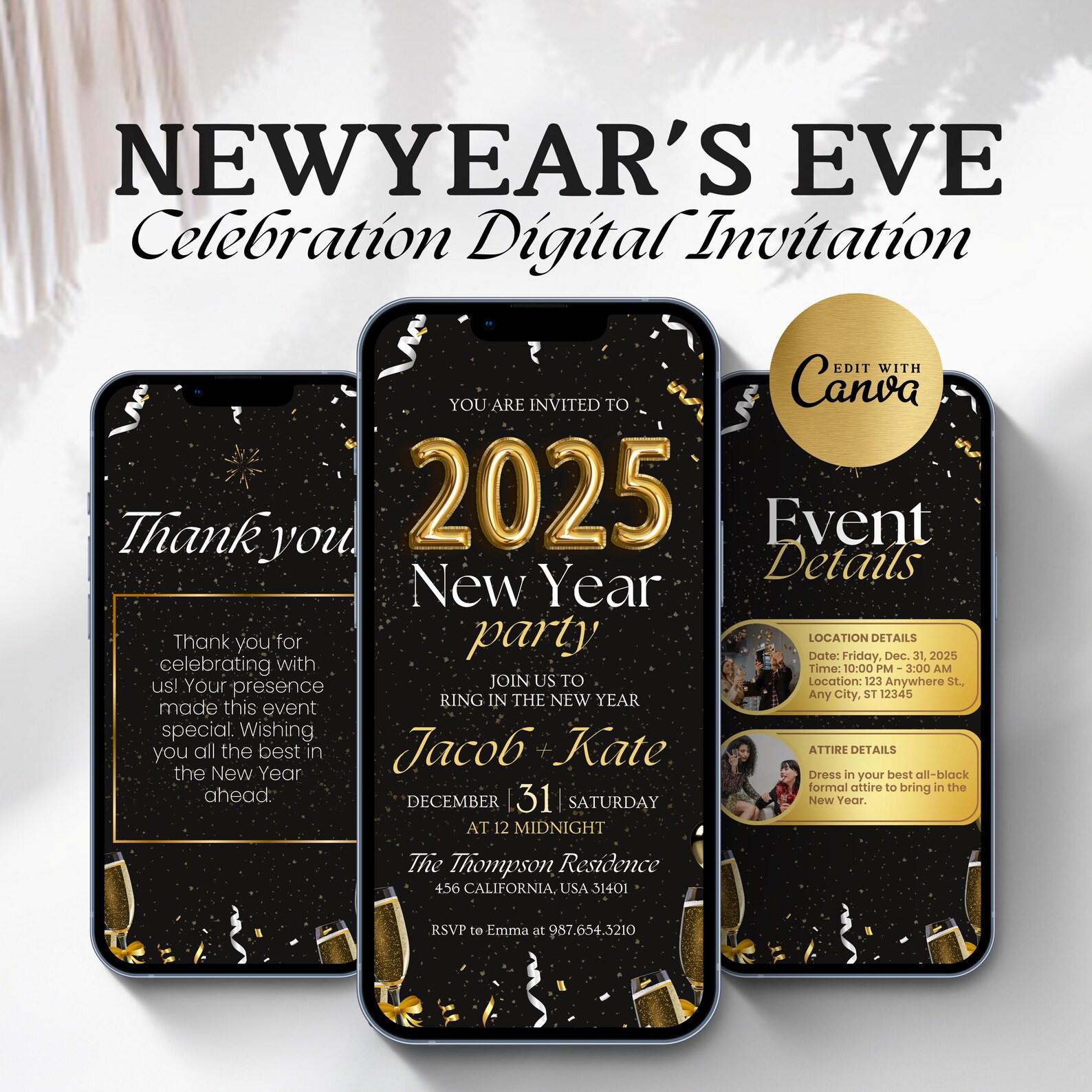 Editable New Year Eve Party Invitation Template, Annual Holiday Party ...