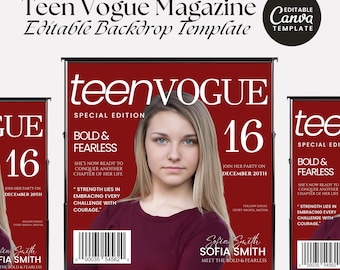 Plantilla de fondo para revista Vogue Birthday, fondo para revista Teen Vogue, fondo para revista, plantilla personalizable para revistas de adolescentes / Canva
