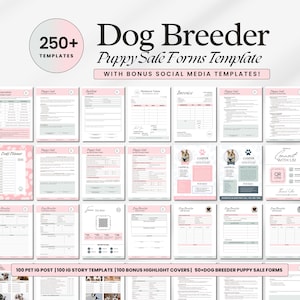 Welpen Züchter Starter Kit Vorlagen, Hunde Züchter Service Vereinbarung Formen, Welpen Verkauf & Adoption Formen, Hundewelpen Diagramme/Aufzeichnungen, Canva