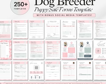 Puppy Breeder Starter Kit Templates, Dog Breeder Service Agreement Forms, Puppy Sale & Adoption Forms, Dog Whelping Charts/Records, Canva