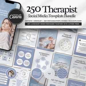 Therapist Instagram Templates, Psychologist Social Media, Mental Health Templates, Counseling, Counselor, Therapist Instagram Posts, Canva.