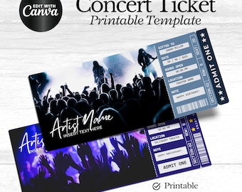 Editable Concert Ticket Template, DIY Event Ticket, Surprise Gift Custom Concert Ticket, Printable Concert Tickets Gift Idea, Canva Template