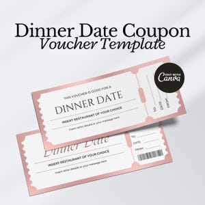 Dinner Date Coupon Voucher - INSTANT DOWNLOAD - EDITABLE Text - date night coupon, date night coupons, babysitting coupon, voucher template
