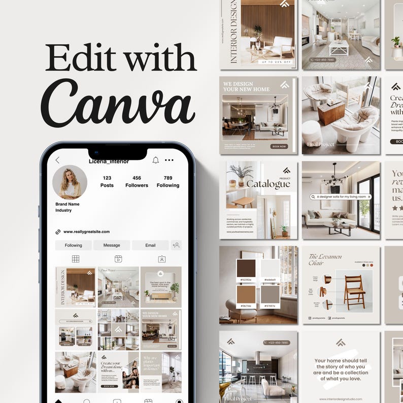 Interior Design Instagram Post Templates, Interior Decoration Posts and ...