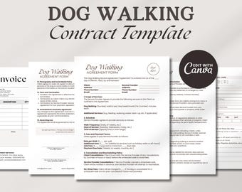 Dog Walking Service Agreement/Contract Template, Editable & Printable Dog Walking Business New Client Intake Form, Pet Sitting Forms Invoice