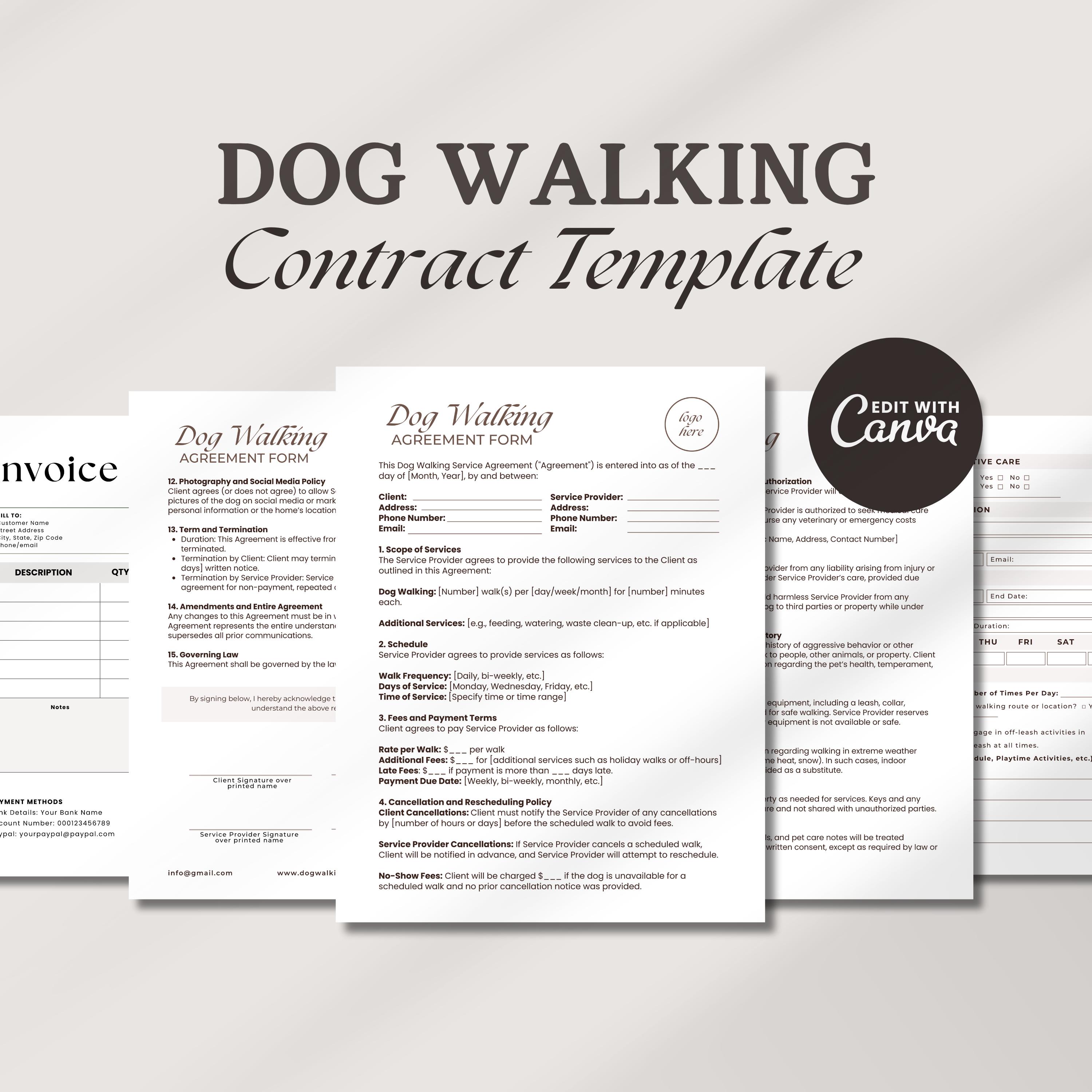 Printable Dog Walking Invoice Template
