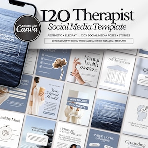 Therapist Instagram Templates, Psychologist Social Media, Mental Health Templates, Counseling, Counselor, Therapist Instagram Posts, Canva.