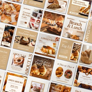 Bakery Instagram Templates, Cafe Instagram Template, Cake Shop, Bakery Branding Kit, Cafe Posts, IG Templates, Canva Templates