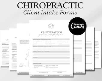 Chiropractic Client Intake Form PDF | Editable Chiropractic Consent Form Template Canva | Patient Information and Health History Forms Word