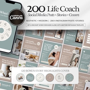 Editable life coach Instagram templates featuring mindset content, coaching posts, story designs, social media branding, and professional Canva layouts for coaches, therapists, and bloggers.
