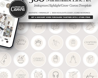 300 Pastel Line Art Instagram Highlight Covers, Cream Story Covers, Minimalist Boho Icons, Lifestyle Blogger, Wellness Creator, Canva