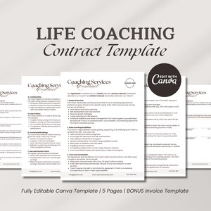 Life Coaching Contract Template, Life Coach Agreement, Mentoring Services, Client Intake, Editable Form for Coaching Clients, Life Mentoring