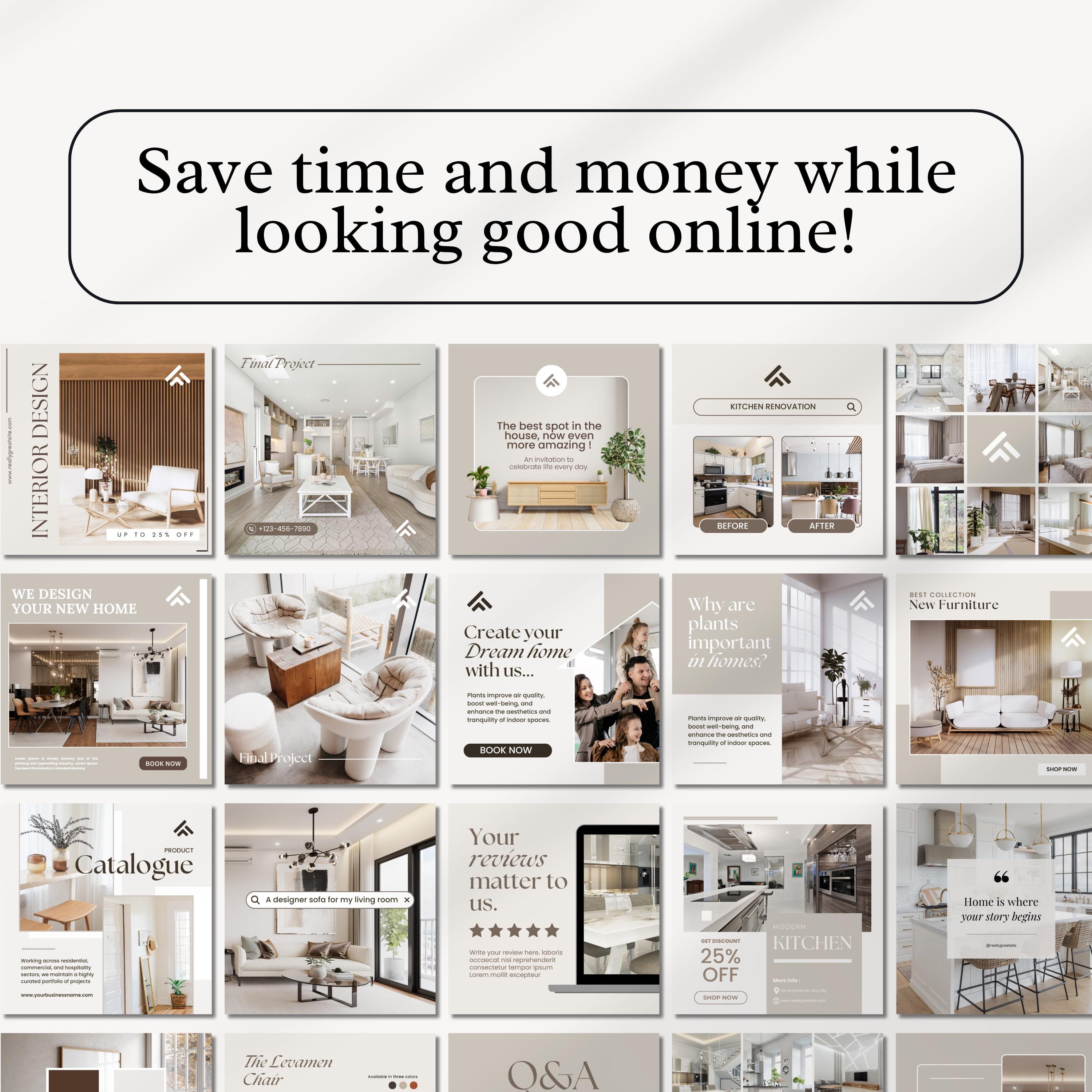 Interior Design Instagram Post Templates, Interior Decoration Posts and ...
