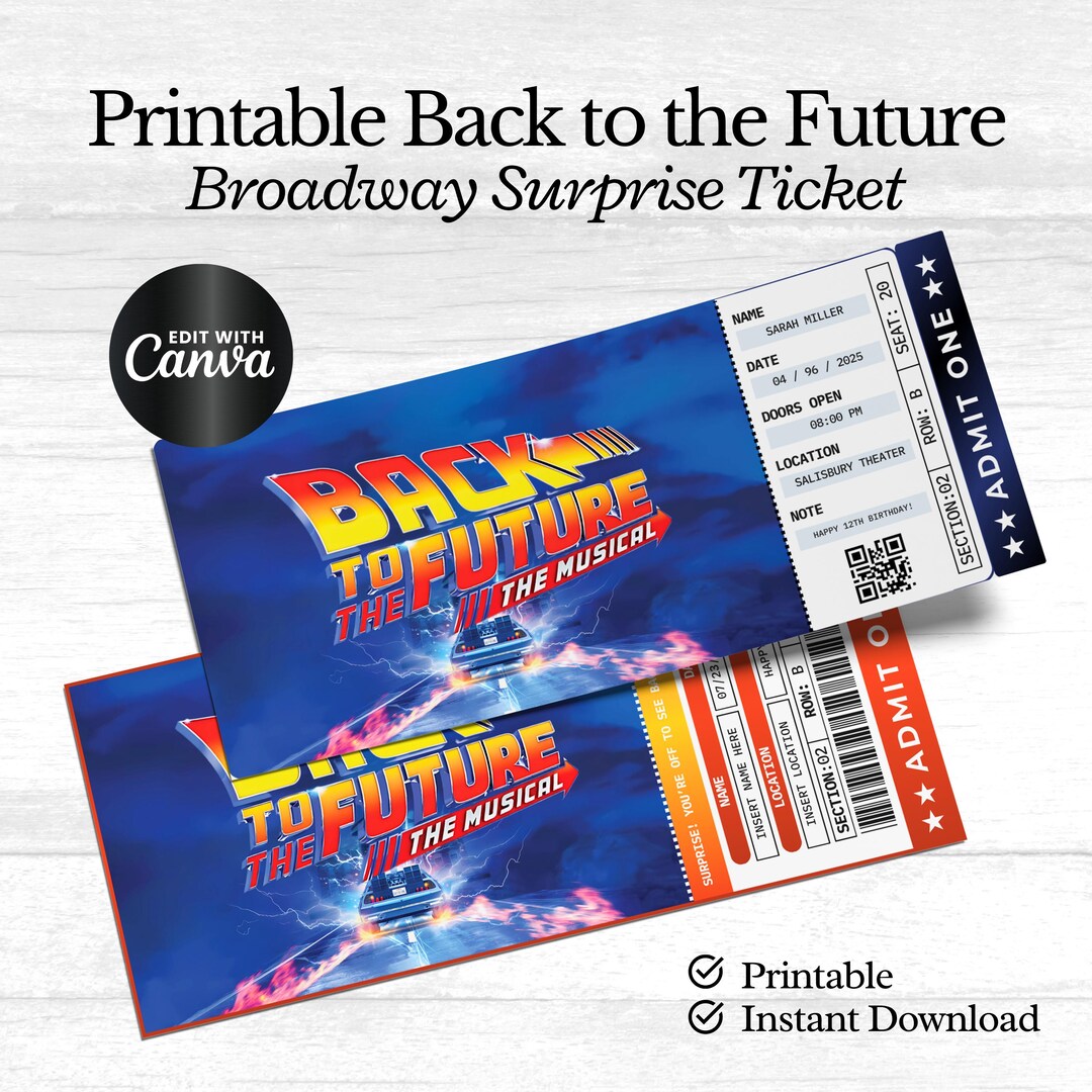 Editable Back to the Future Broadway Keepsake Faux Souvenir Ticket ...
