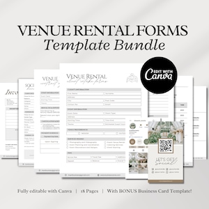 Hochzeitsort-Mietformulare-Bundle, Hochzeitsortvertragsvorlage, Veranstaltungszentrum-dienstleistungsvereinbarung, Event-Gastgebend-Kundeneingangsformulare Canva