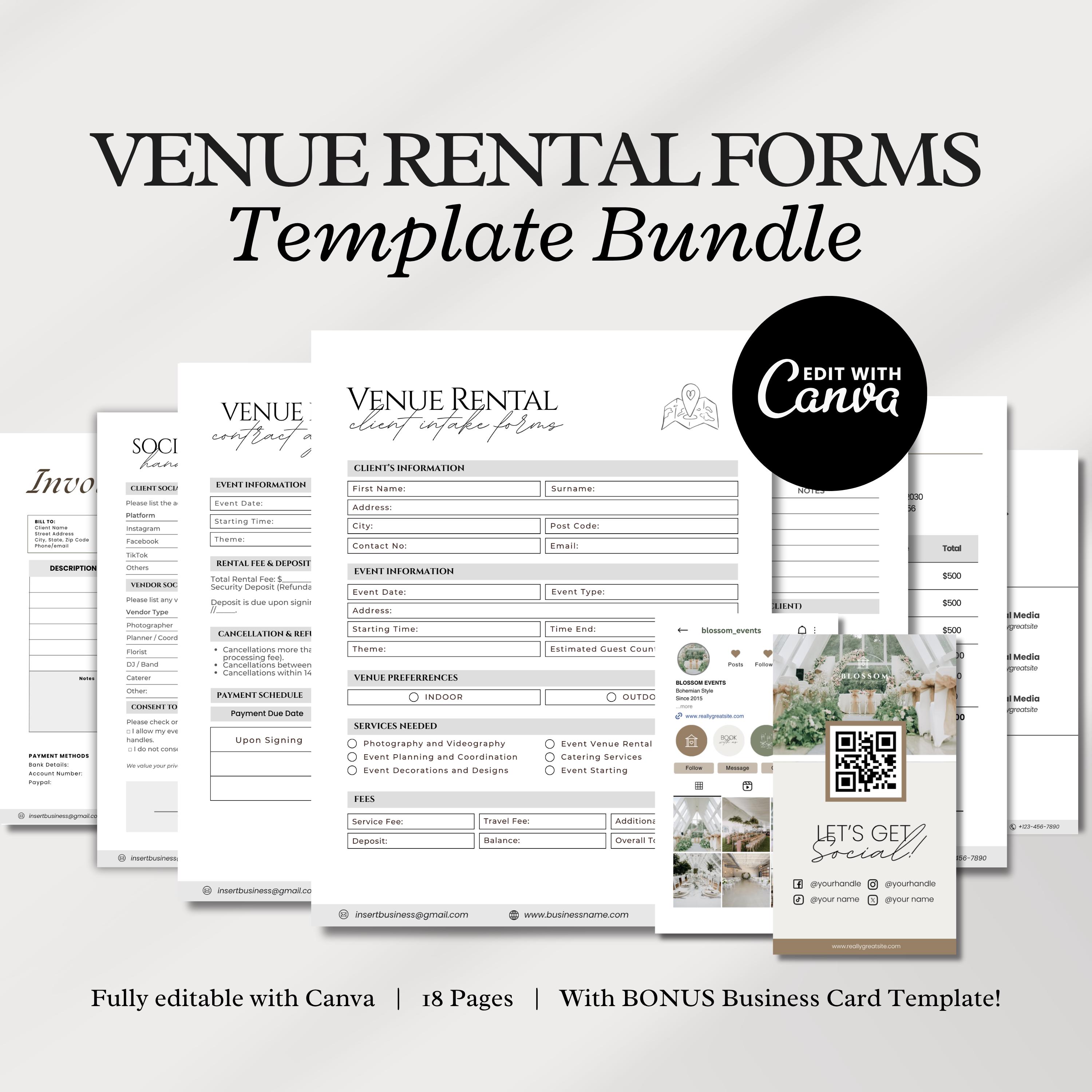 Hosting Event Form Sample Wedding Venue Rental Forms Bundle, Wedding Venue Contract Template ...