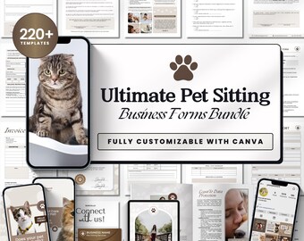 Serviceovereenkomst/contract dierenoppas, bewerkbaar en afdrukbaar Intakeformulier nieuwe klant, factuur, uithangborden, CANVA