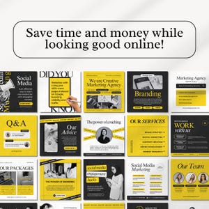 Editable digital marketing Instagram templates featuring agency posts, business carousels, social media management tips, coaching content, and professional designs for social media managers, coaches, and digital agencies.