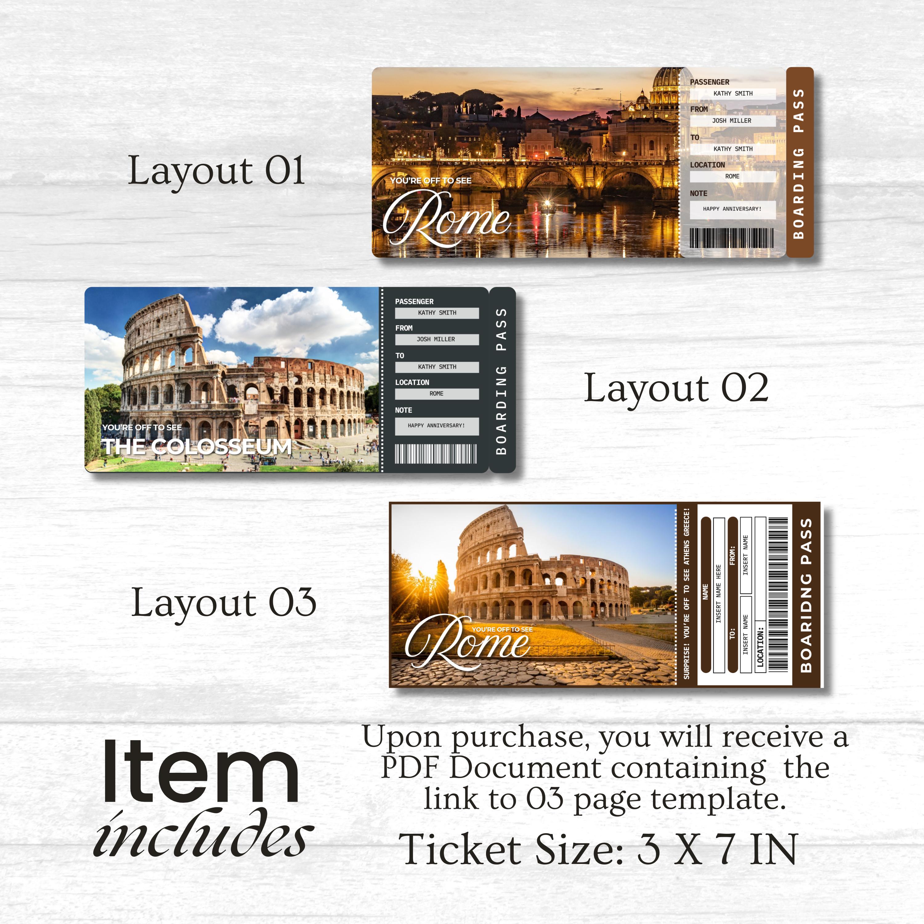 Rome Printable Boarding Pass, Digital ROME Surprise Trip Gift Ticket ...