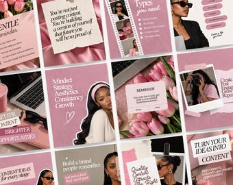 Melanin Pink Instagram Post Templates Faceless Luxury Templates for Social Media Managers or Content Creators, Pink & Minimal UGC Style