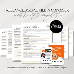 Editable Freelance Social Media Manager Contract, Social Media Management Agreement, Social Media Non-Disclosure, Client Intake Forms, Canva
