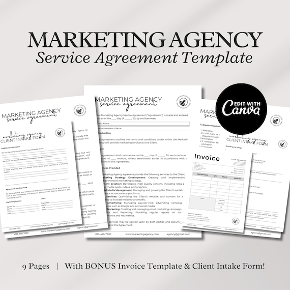 Marketing Agency Service Agreement Template - Professional Contract for Marketing Strategy, Content Creation, and Social Media Management