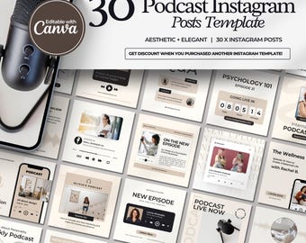 Podcast Post -Stories Instagram Canva Templates - Post Template For Podcast - Instagram Templates Canva Editable