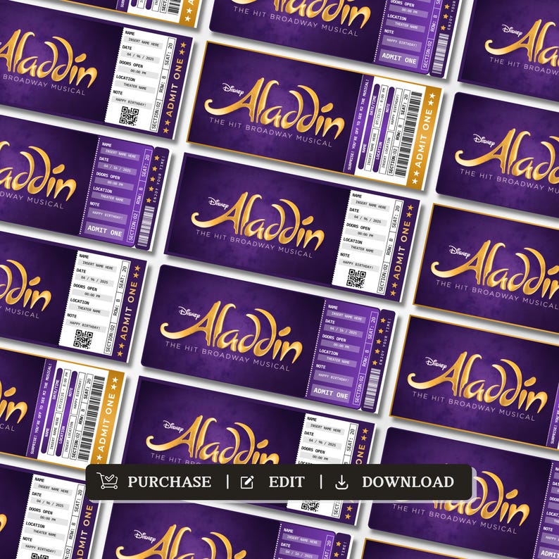 Editable Aladdin Musical Theatre Ticket, Personalized Gift Reveal ...