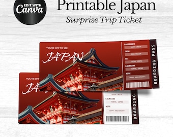 Japan Trip Surprise Gift Ticket, You're Going to JAPAN Printable