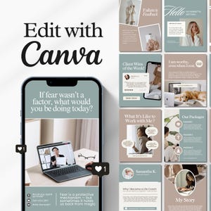 Editable life coach Instagram templates featuring mindset content, coaching posts, story designs, social media branding, and professional Canva layouts for coaches, therapists, and bloggers.