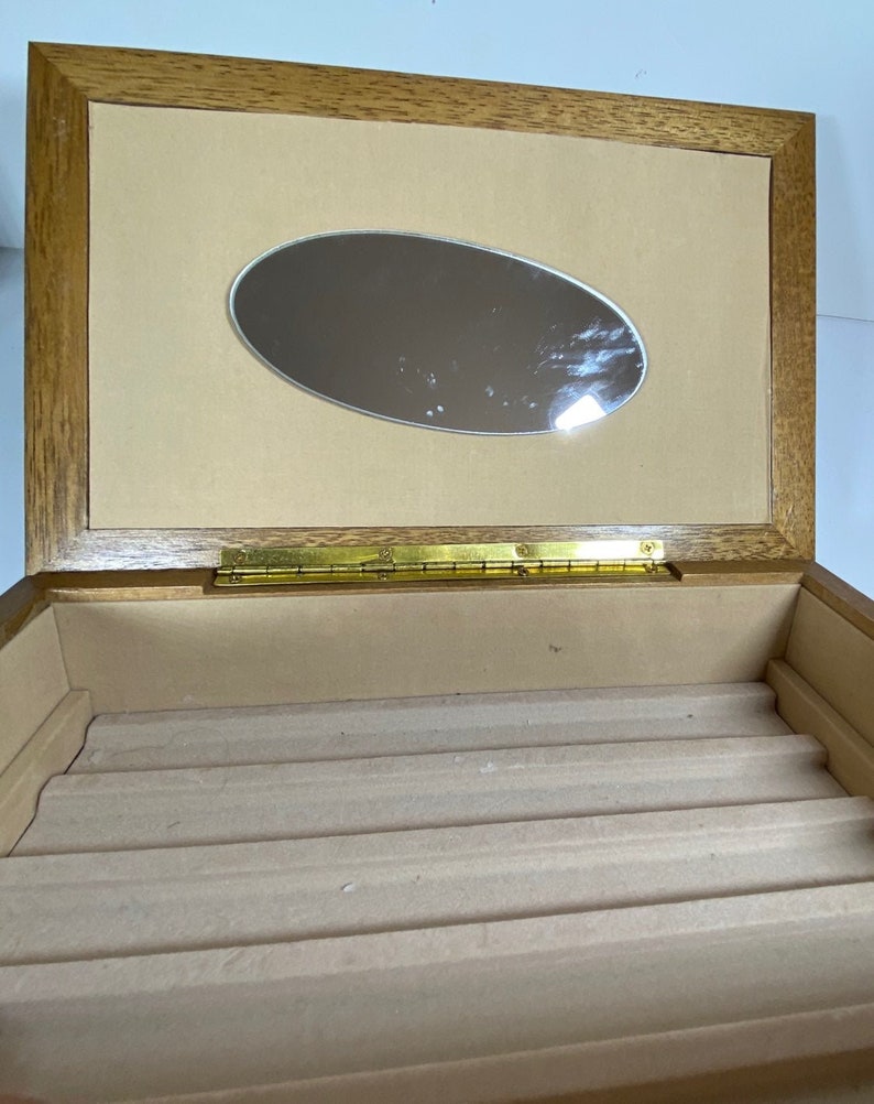 Vintage Jewelry box wood tapestry fabric valet