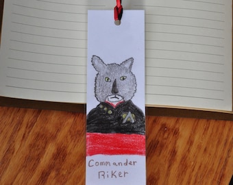 Star Trek Cat Commander Riker Hand drawn Bookmark