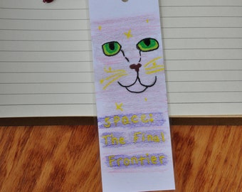 Space Cat Star Trek Hand Drawn Bookmark