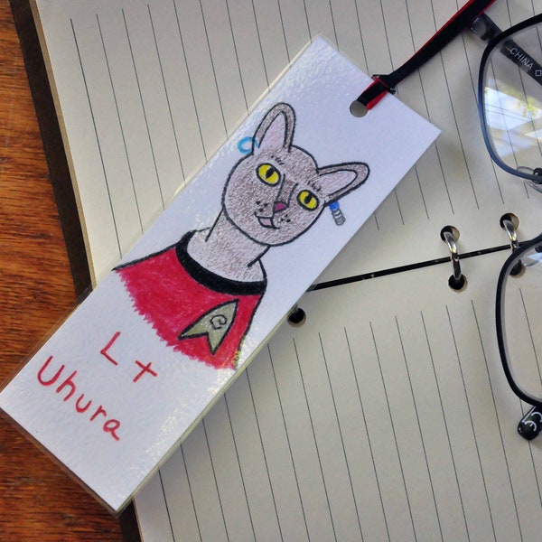 Cat Lt. Uhura Star Trek Hand Drawn Bookmark