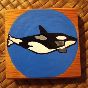 Original hand painted , Killer whale {Orca} wall art, Magnet, recycled wood
