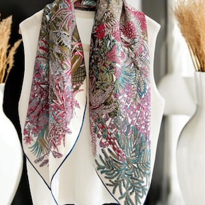 Silk Twill Scarf, Silk Shawl, For Elegant Women, Luxury High-End Shawl-Wrap, Long Scarf, Square Scarf, Floral Print