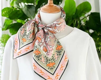 Flower Print Scarf, Silk Bandana, For Women, Summer Bandana, Silk Scarf, Square Hair Scarf
