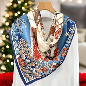 Foulard carré en soie de mûrier : châle fleuri, écharpe à capuche (110 x 110 cm)