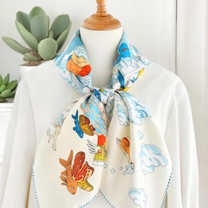Beige Cloud Silk Scarf: 100% Natural Twill Square Shawl