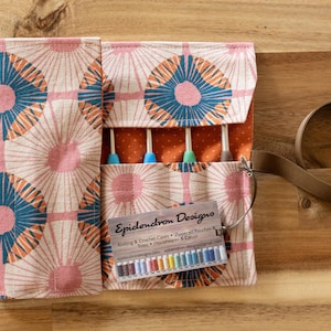 Crochet Hook Case / Organizer / Holder for Ergonomic Hooks - Geometric Pattern with Rust Lining - Crochet Storage - READY TO SHIP