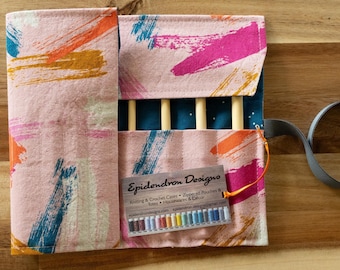 Paintbrush Strokes Crochet Hook Case - Standard or Ergonomic Hooks - Fabric Organizer