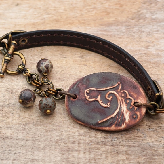 Brown Horse Bracelet, Ceramic Leather Brass, Earth Tones, Globular Jasper Beads, 8 Inches Long, Fits 6 1/2 Inch Wrist - Etsy Brown Horse Bracelet, Ceramic Leather Brass, Earth Tones, Globular Jasper Beads, 8 Inches Long, Fits 6 1/2 Inch Wrist - Etsy