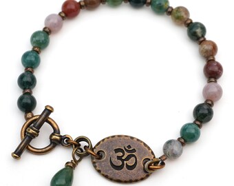 ShouTemari~手毬~天然石~ Brass Zen Bracelet, Multicolor Fancy Jasper Tibetan Om