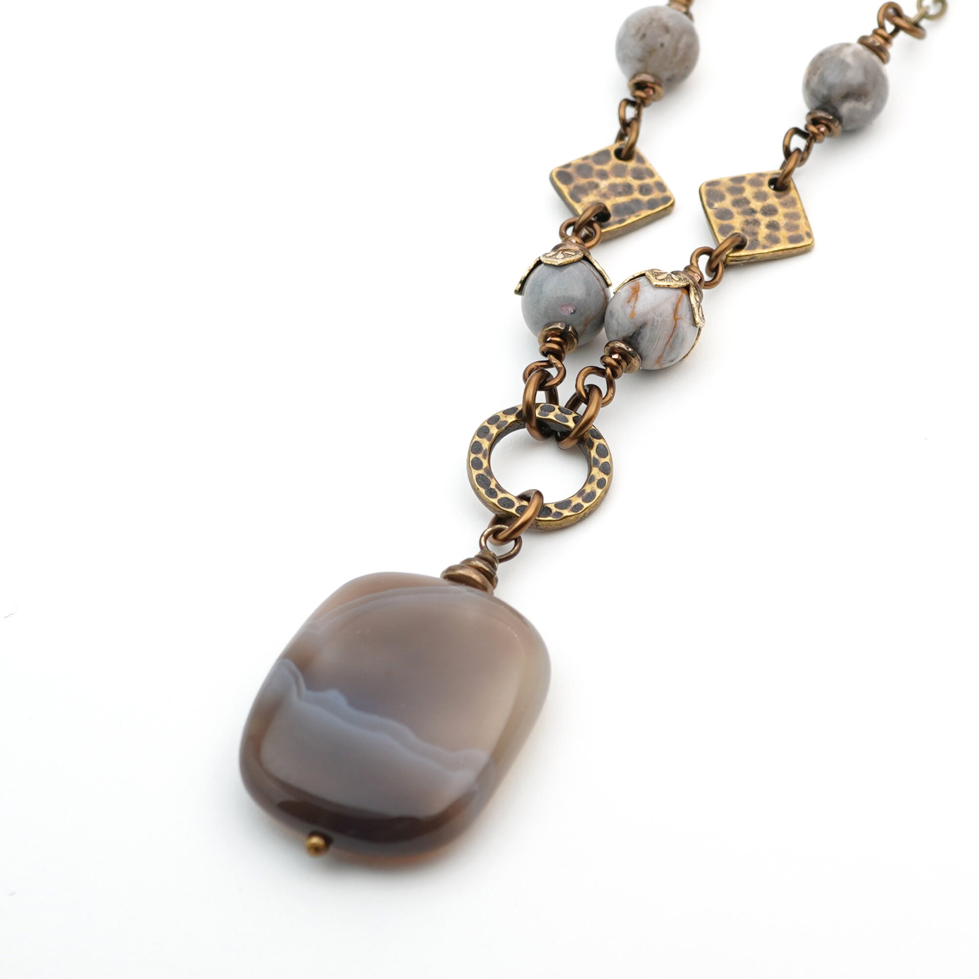 Brown and Grey Agate Necklace With 