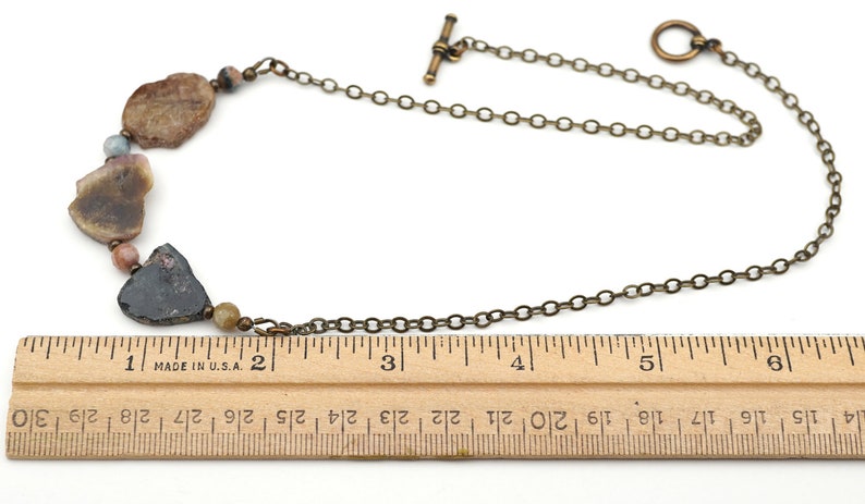 Tourmaline necklace with multicolor faceted sapphire beads and brass chain 19 12 inches long