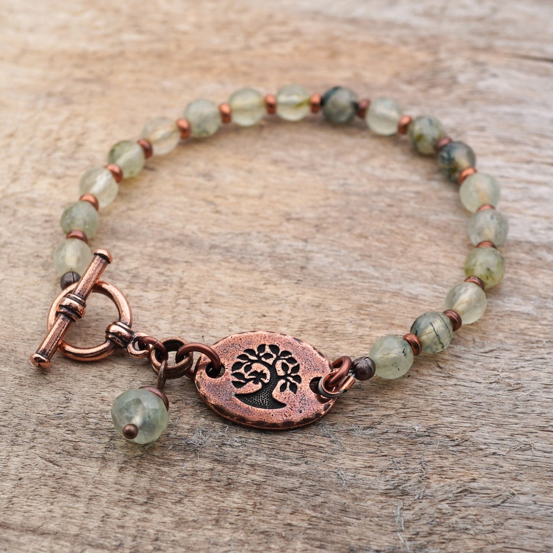 Tree bracelet with green semiprecious stone beads copper Etsy