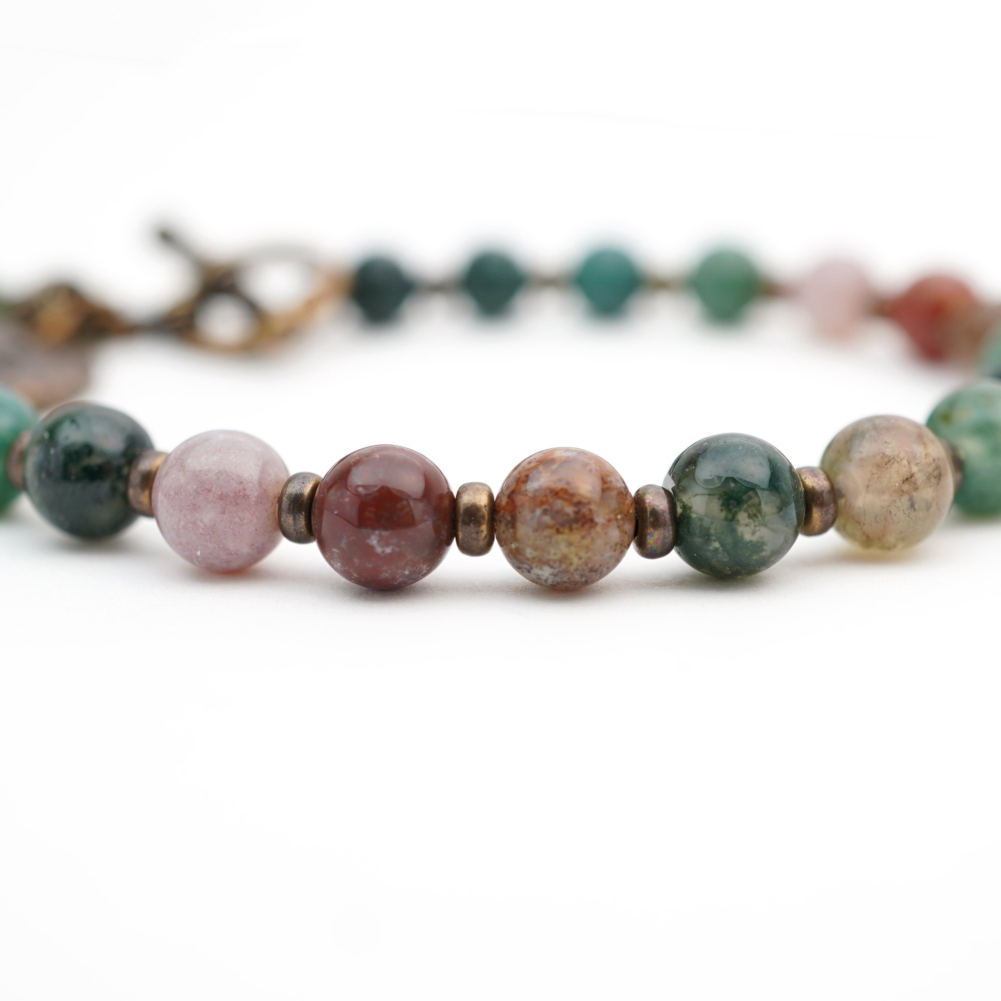 Brass Zen Bracelet, Multicolor Fancy Jasper Tibetan Om