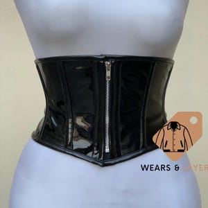 Women Handmade Underbust Black PVC Steel Boned Hourglass Waist Cincher Corset